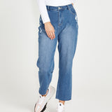 Mavourne Straight Leg High Waist Distressed Denim Jeans - 80 Wash Blue
