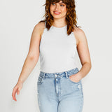 Aubrey High Neck Cotton Basic Singlet - White