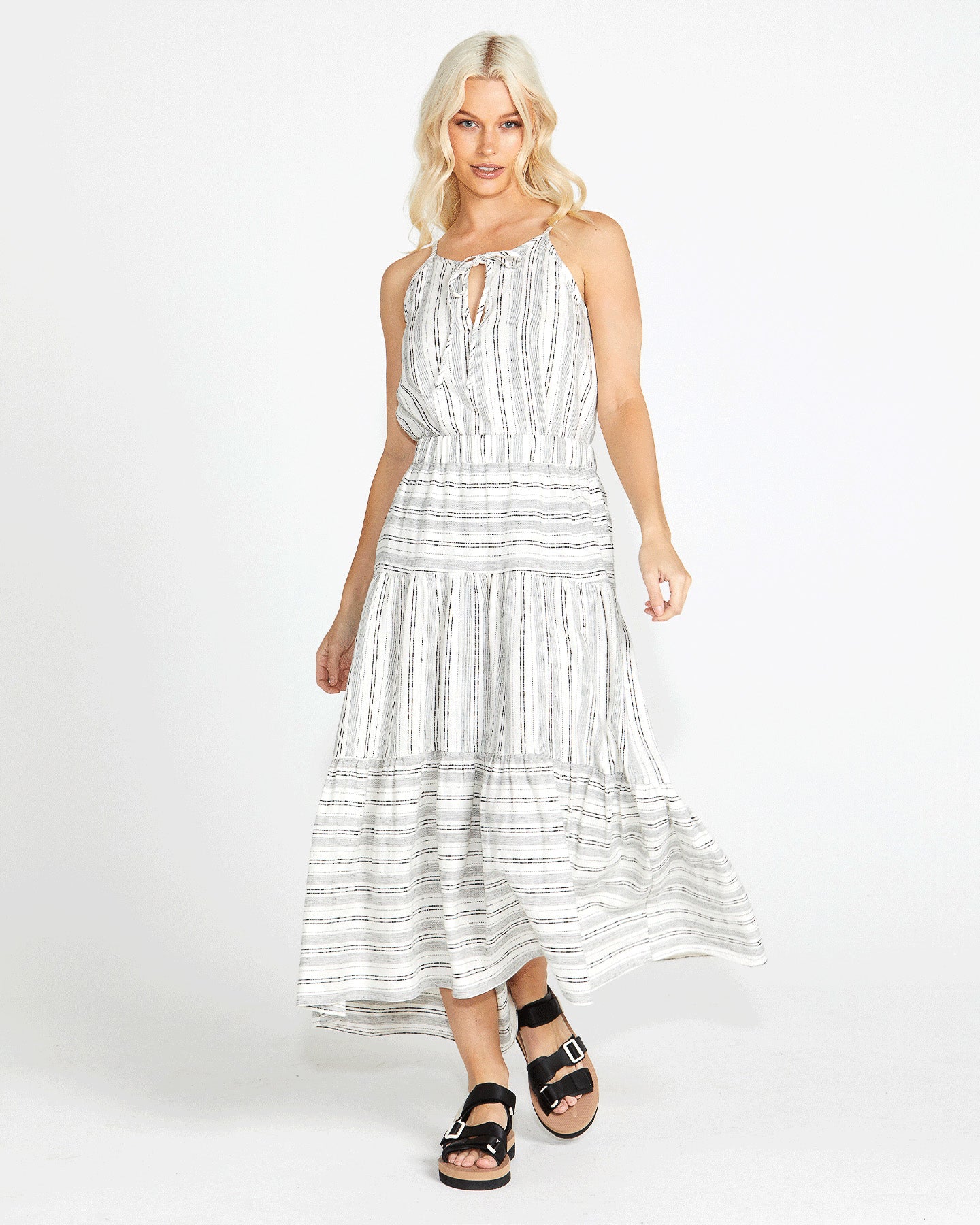 Stripe tiered 2025 maxi skirt
