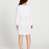 Rava Boho Smock Flowy Mini Dress  - White