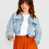 Rhea Cropped Denim Jacket - 70 Wash Blue