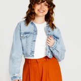 Rhea Cropped Denim Jacket - 70 Wash Blue