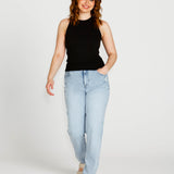 Aubrey High Neck Cotton Basic Singlet - Black