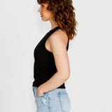 Aubrey High Neck Cotton Basic Singlet - Black