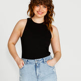 Aubrey High Neck Cotton Basic Singlet - Black