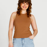 Aubrey High Neck Cotton Basic Singlet - Brown