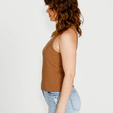 Aubrey High Neck Cotton Basic Singlet - Brown