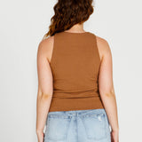 Aubrey High Neck Cotton Basic Singlet - Brown