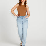 Aubrey High Neck Cotton Basic Singlet - Brown