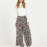 June Wide Leg Elastic Waist Pant - Patchwork Floral Black Multi