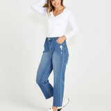 Mavourne Straight Leg High Waist Distressed Denim Jeans - 80 Wash Blue