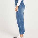 Mavourne Straight Leg High Waist Distressed Denim Jeans - 80 Wash Blue