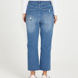 Mavourne Straight Leg High Waist Distressed Denim Jeans - 80 Wash Blue