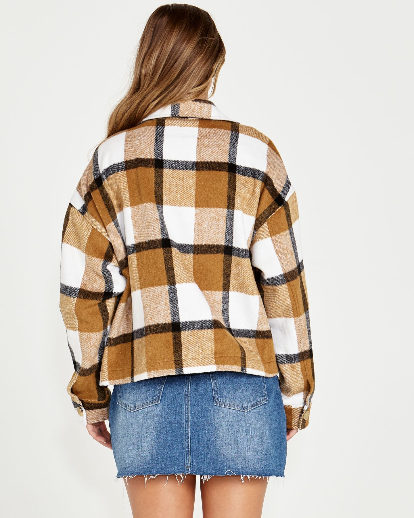 Augusta Cropped Shacket - Tan Cream Check - Sass Clothing