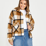 Augusta Cropped Shacket - Tan Cream Check - Sass Clothing