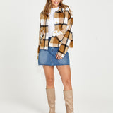 Augusta Cropped Shacket - Tan Cream Check - Sass Clothing