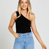 Bec One Shoulder Top - Black - Sass Clothing