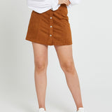 Becca High Waisted Button Skirt - Brandy Brown - Sass Clothing