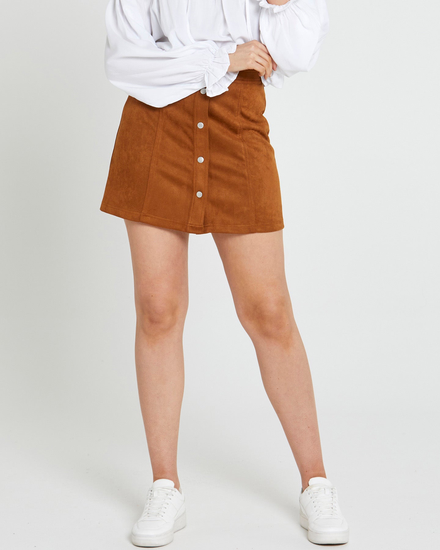 Becca High Waisted Button Skirt - Brandy Brown - Sass Clothing
