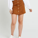 Becca High Waisted Button Skirt - Brandy Brown - Sass Clothing