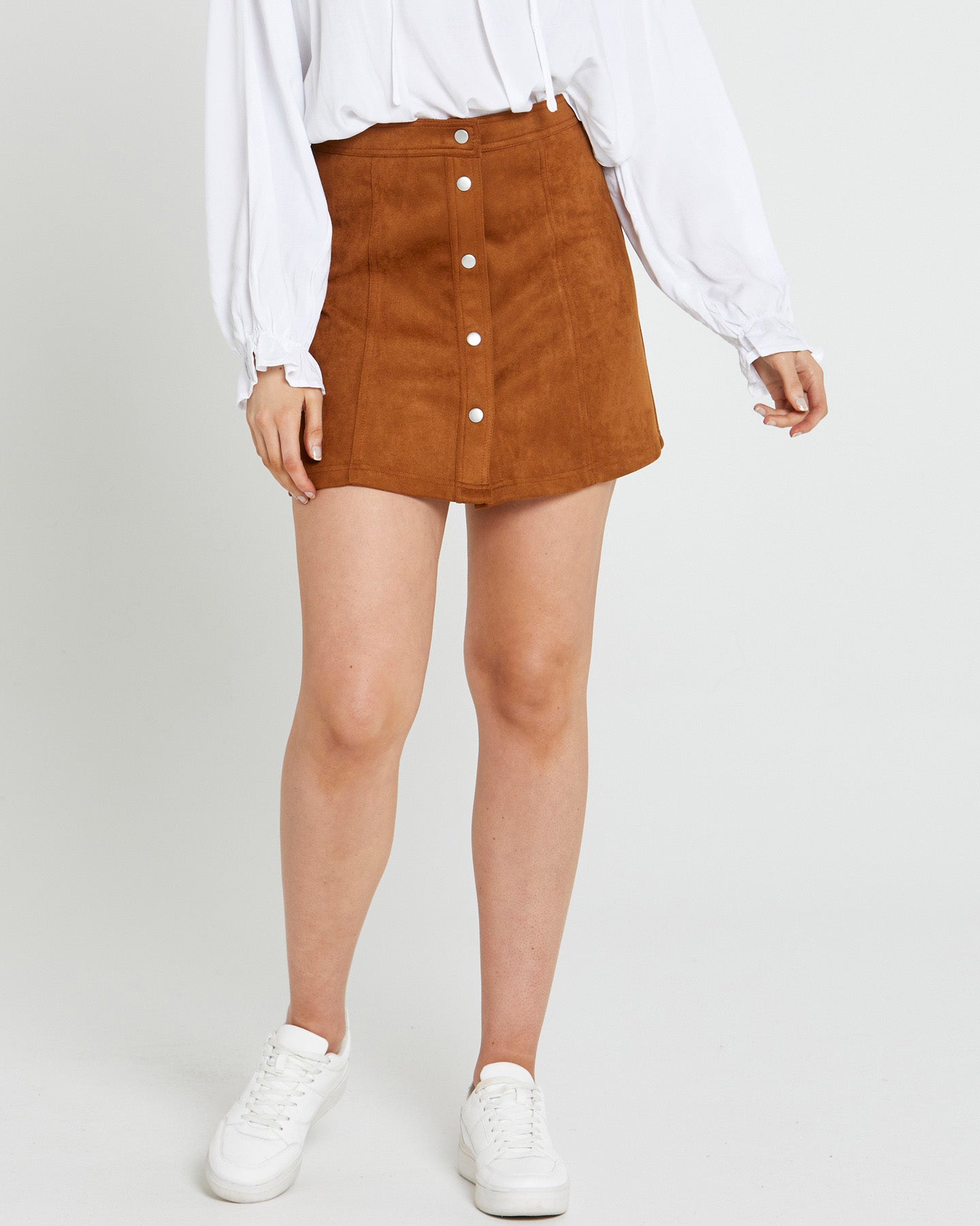 Becca High Waisted Button Skirt - Brandy Brown - Sass Clothing