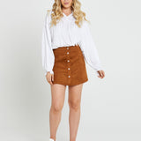 Becca High Waisted Button Skirt - Brandy Brown - Sass Clothing