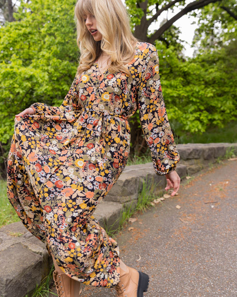 Brigitte Balloon Sleeve Maxi Dress - Winter Floral – Sass Clothing
