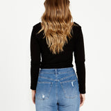 Elaine V-Neck Long Sleeve Cotton Basic Top - Black - Sass Clothing